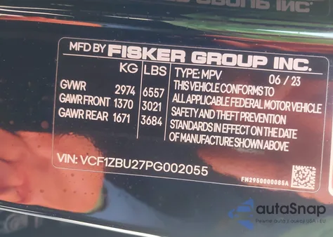 2023 Fisker Ocean One from USA, damaged, VIN VCF1ZBU27PG002055